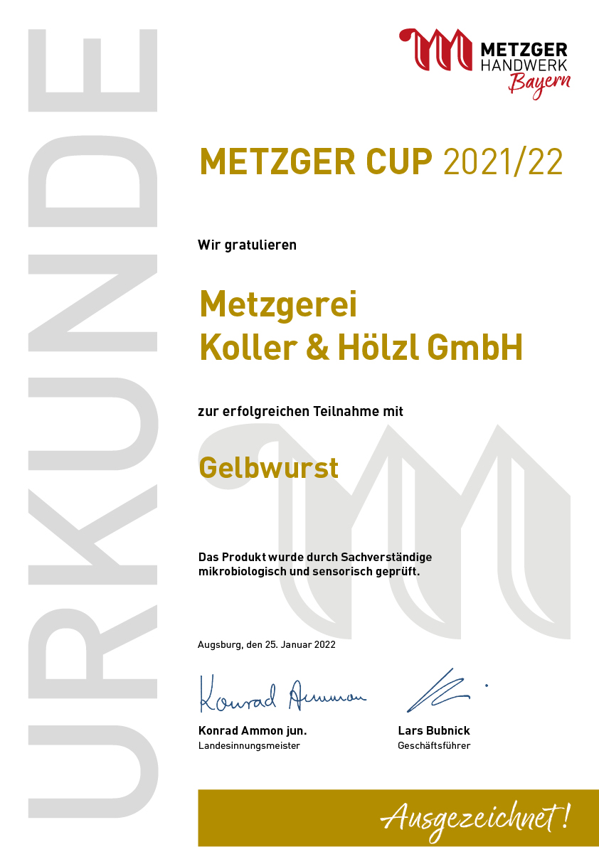 Metzgercup Urkunde Gelbwurst