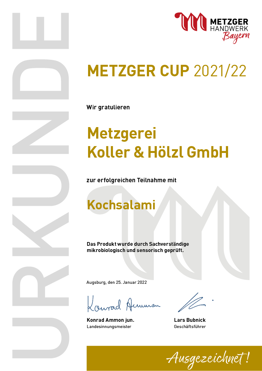 Metzgercup Urkunde Kochsalami