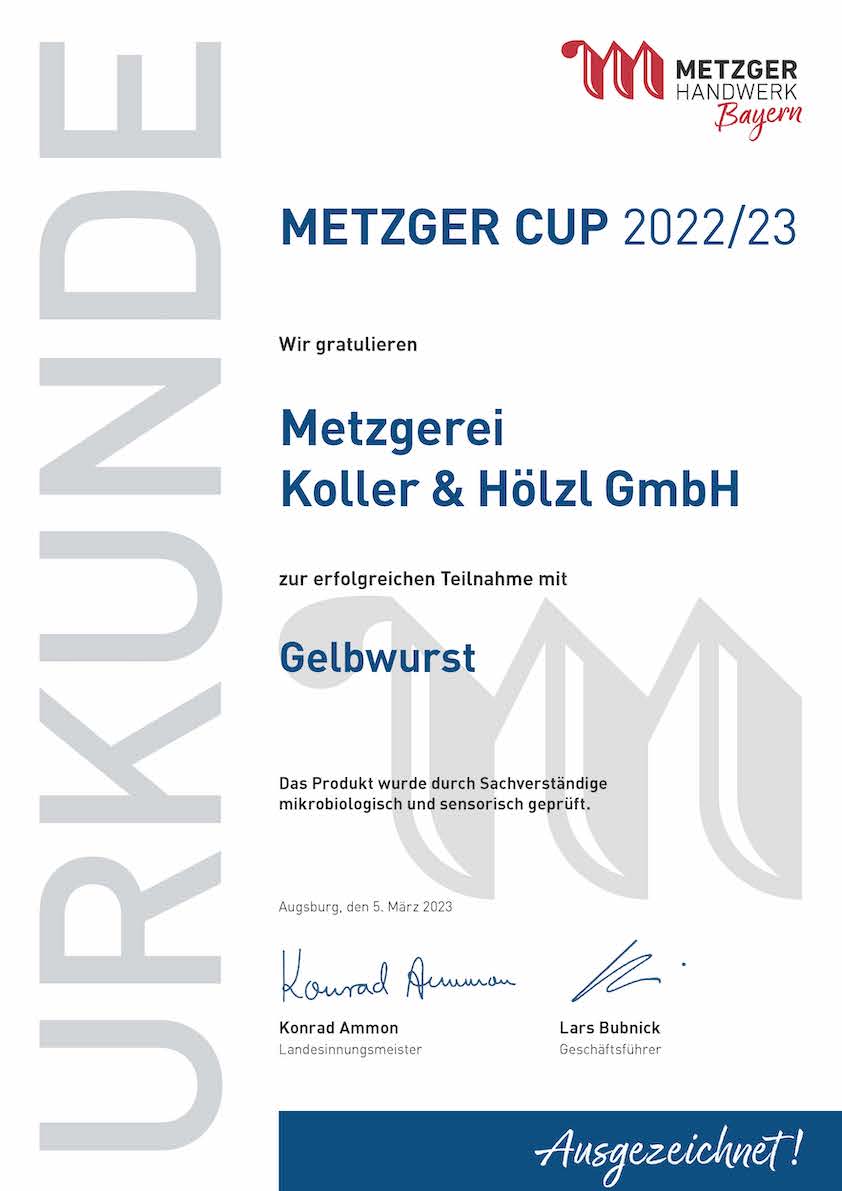 Metzgercup Urkunde Gelbwurst