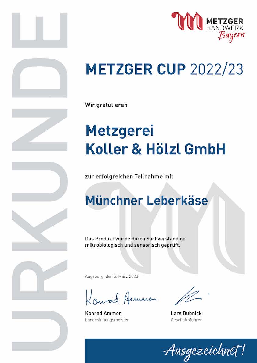 Münchner Leberkäse | Metzgercup 2023 Urkunde