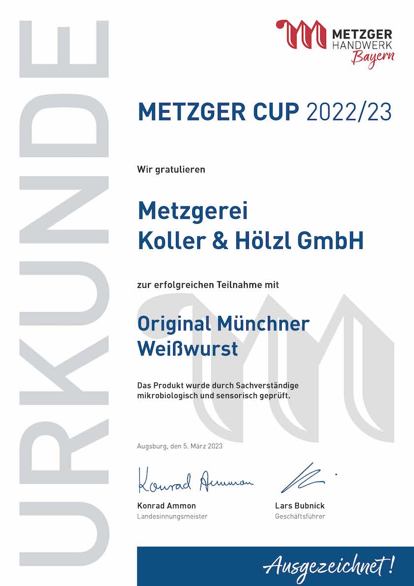 Münchner Weißwurst | Metzgercup 2023 Urkunde